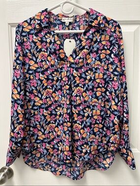 Womens Wonderly Floral Blouse Navy with Pink and Orange White and Blue